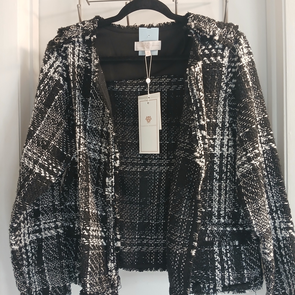 New! Vanessa Williams Black & White Tweed Open Front Cardigan-style Jacket 1X